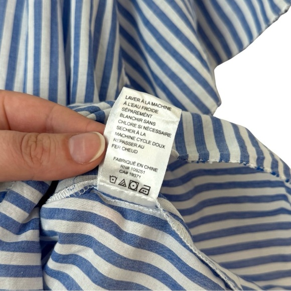 Trovata Small Carla Highneck Shirt in Blue White Stripe Flutter Sleeve Preppy - Picture 8 of 11